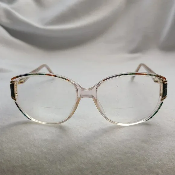 Vintage 80s Givenchy Eyeglasses Frames Clear Plastic Multi Colored Gold Accents - Picture 3 of 8